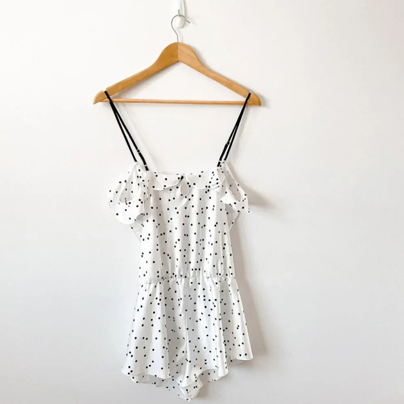 Kate Spade Satin Effect Charmeuse Pajama Romper White Black Polka Dot Size Small - Picture 6 of 9